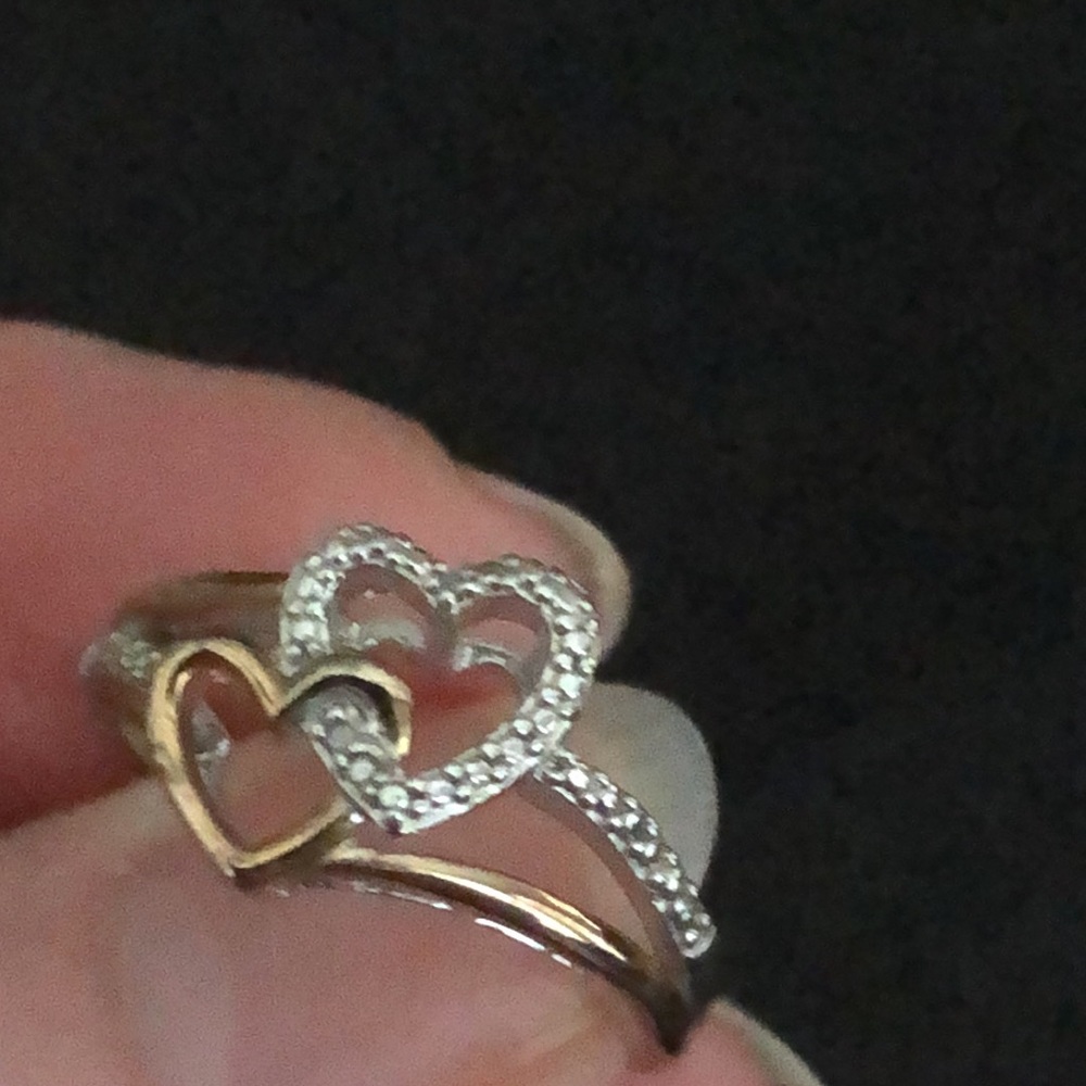 Sterling Silver Two-Tone Double Heart Diamond Ring